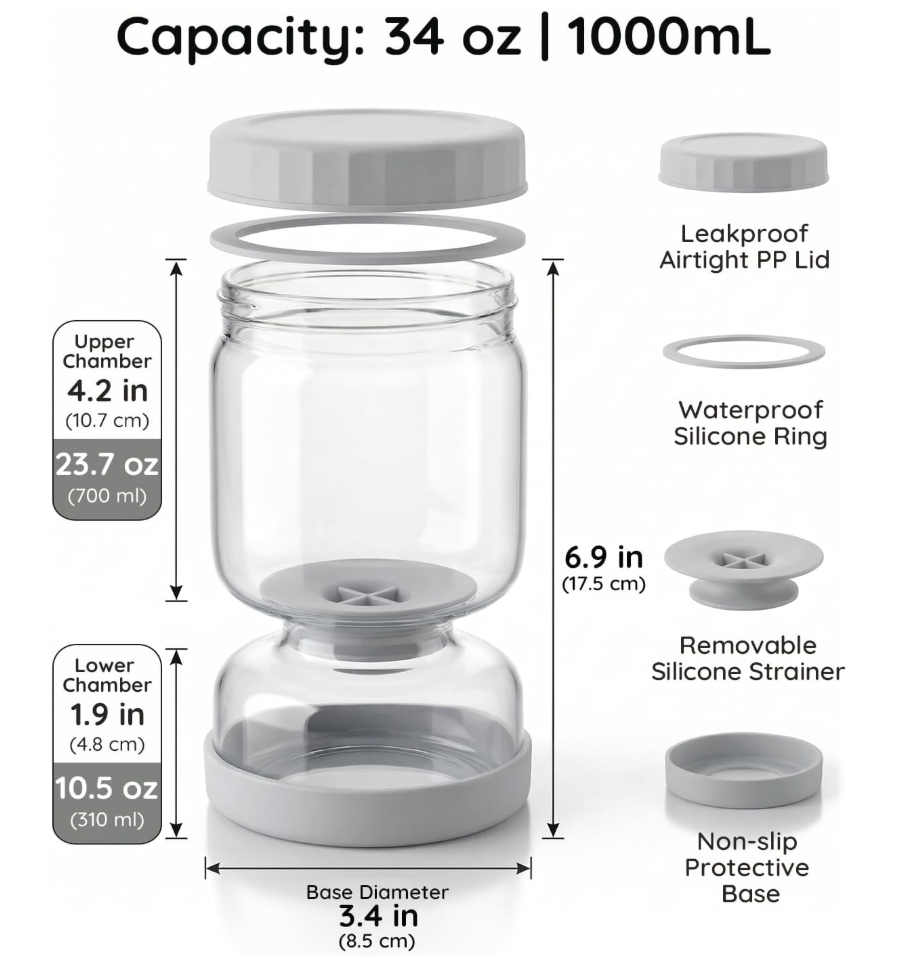 Double Layer Drain Design Glass Pickle Jar