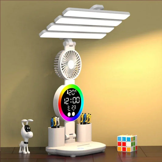 Rechargeable LED Desk Lamp With Digital Clock & Pen Holder