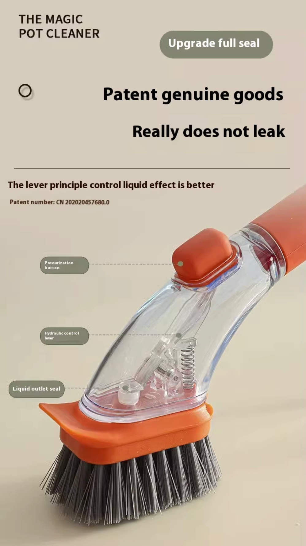 Hand Press Spillproof Dish Cleaning Brush