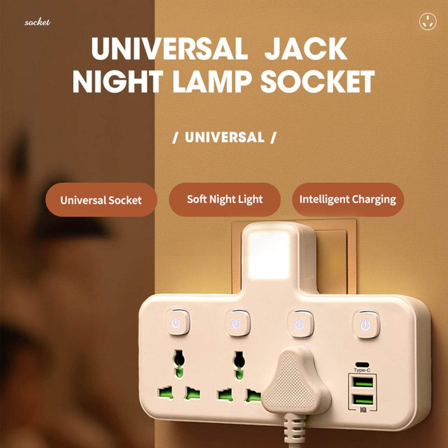Multifunctional Wall Plug Socket With Night Light