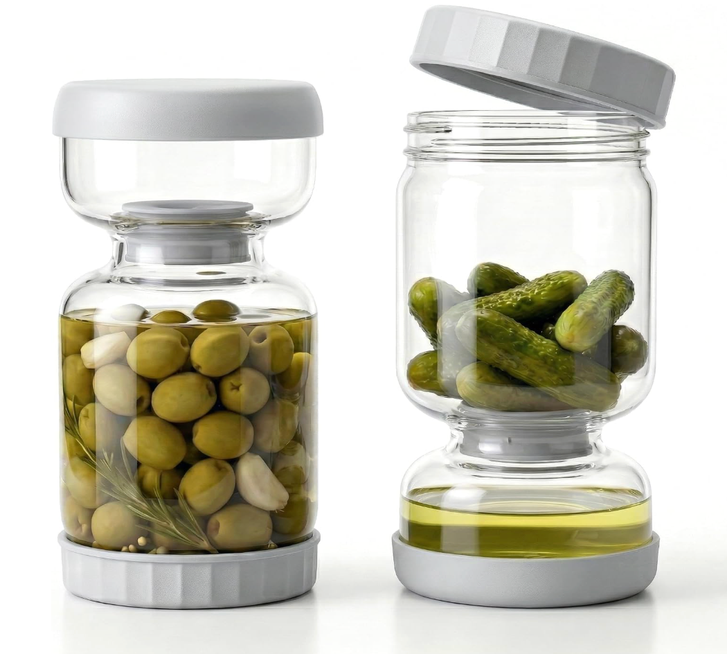 Double Layer Drain Design Glass Pickle Jar