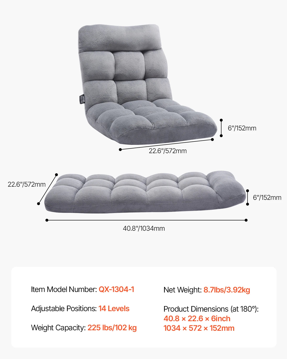 Adjustable 14-Position Folding Floor Sofa Chair