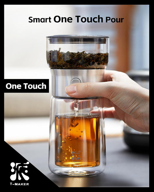Portable Double Wall Glass Tea Cup With Infuser