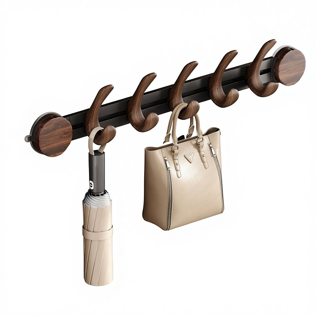 Wall-Mounted 5-Hook Rack with Vacuum Suction