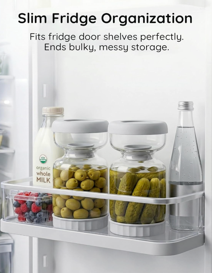 Double Layer Drain Design Glass Pickle Jar
