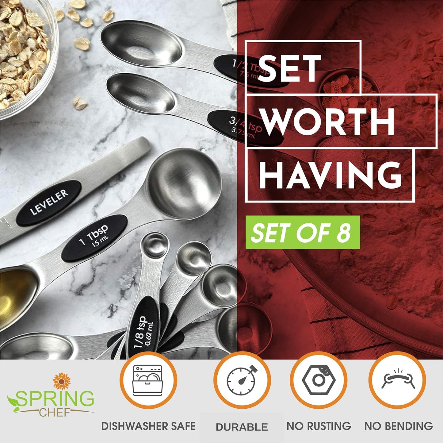 Double Sided Magnetic Stainless Steel Measuring Spoon