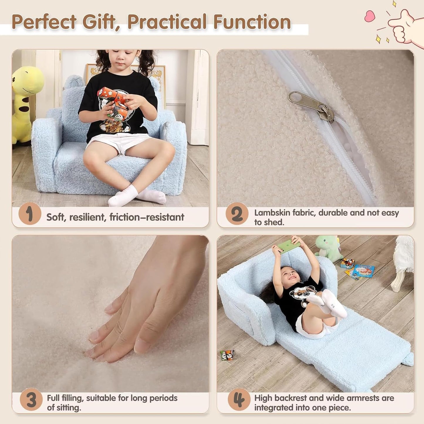 2-in-1 Plush Fold-Out Toddler Couch