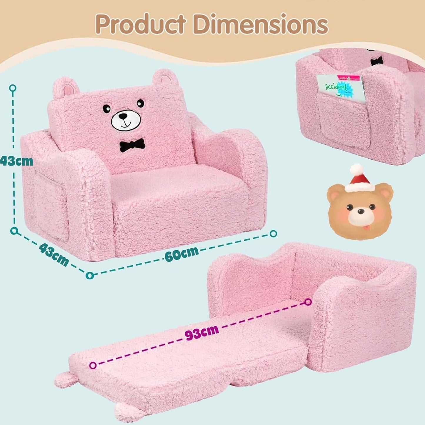 2-in-1 Plush Fold-Out Toddler Couch